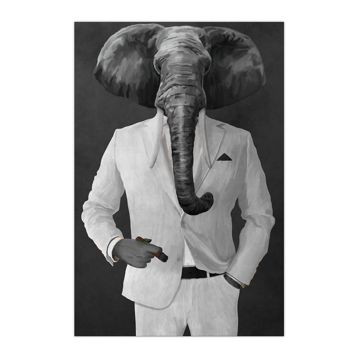 Elephant smoking cigar wearing white suit large wall art print