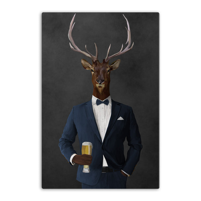 Elk drinking beer wearing navy suit canvas wall art