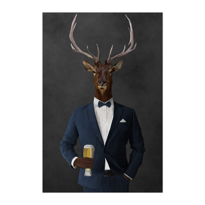 Elk drinking beer wearing navy suit large wall art print