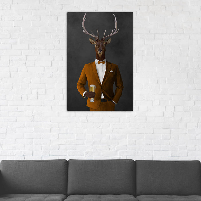 Elk Drinking Beer Wall Art - Orange Suit