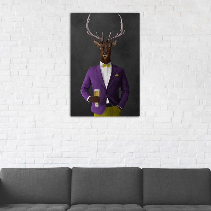 Elk Drinking Beer Wall Art - Purple and Yellow Suit