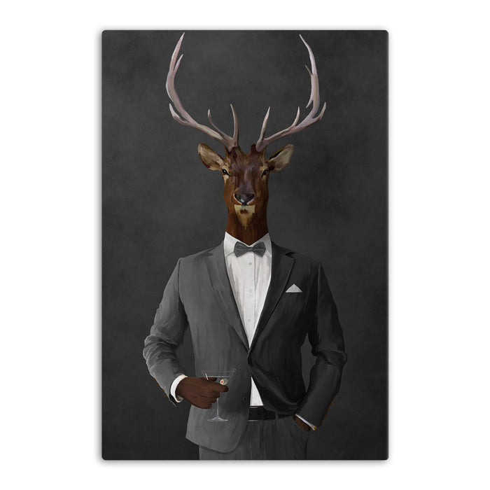 Elk drinking martini wearing gray suit canvas wall art