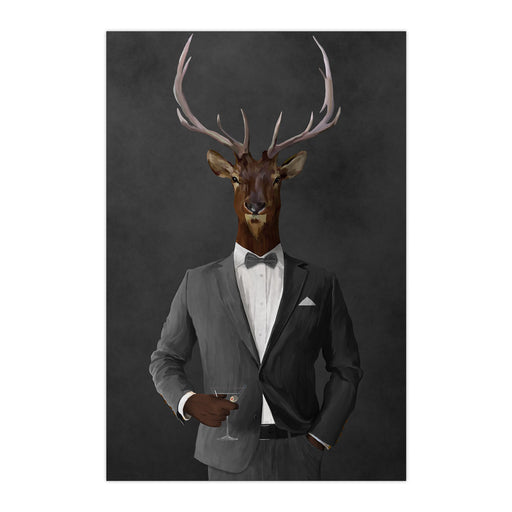 Elk drinking martini wearing gray suit large wall art print