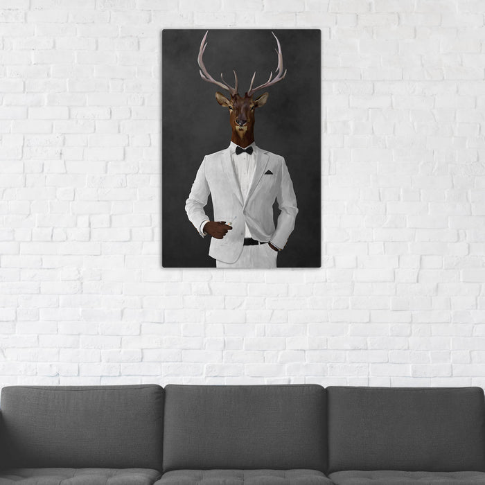 Elk Drinking Martini Wall Art - White Suit