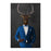 Elk drinking red wine wearing blue suit large wall art print