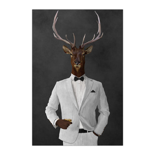 Elk drinking whiskey wearing white suit large wall art print