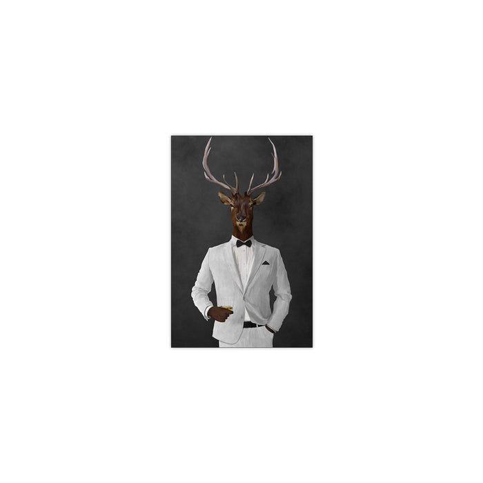 Elk drinking whiskey wearing white suit small wall art print