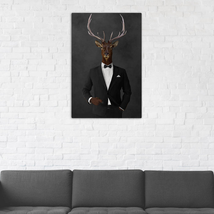 Elk Smoking Cigar Wall Art - Black Suit
