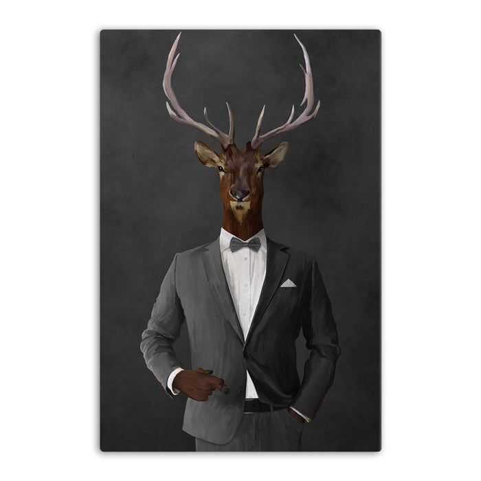 Elk smoking cigar wearing gray suit canvas wall art