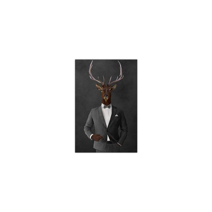 Elk smoking cigar wearing gray suit small wall art print