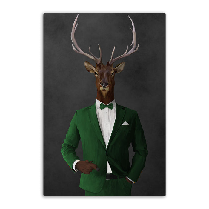 Elk smoking cigar wearing green suit canvas wall art
