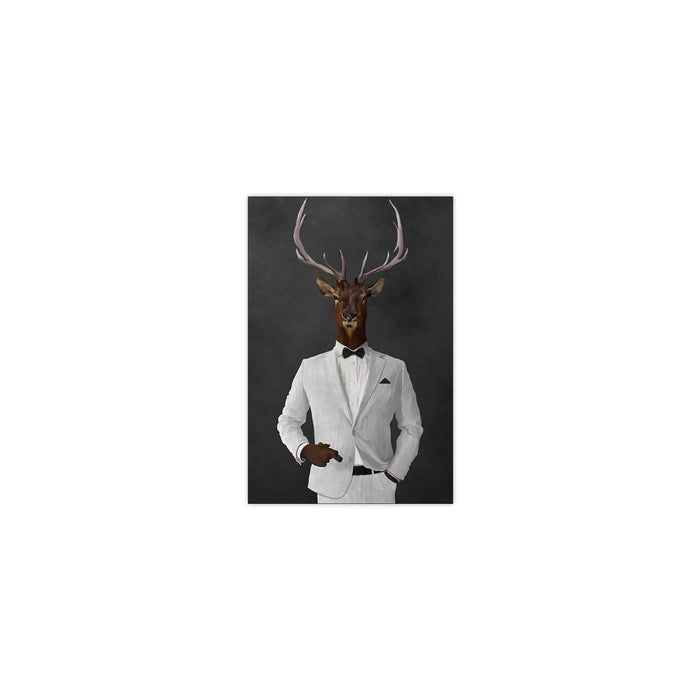 Elk smoking cigar wearing white suit small wall art print