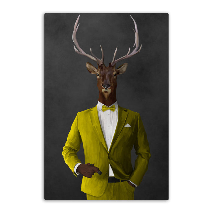 Elk smoking cigar wearing yellow suit canvas wall art