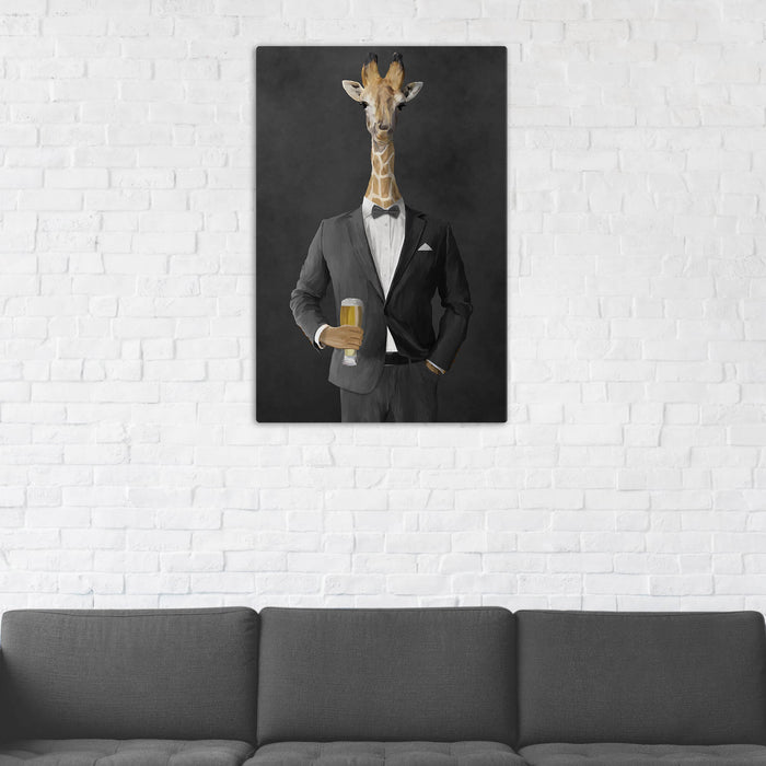 Giraffe Drinking Beer Wall Art - Gray Suit