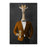 Giraffe drinking beer wearing orange and black suit canvas wall art