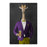 Giraffe drinking beer wearing purple and yellow suit canvas wall art