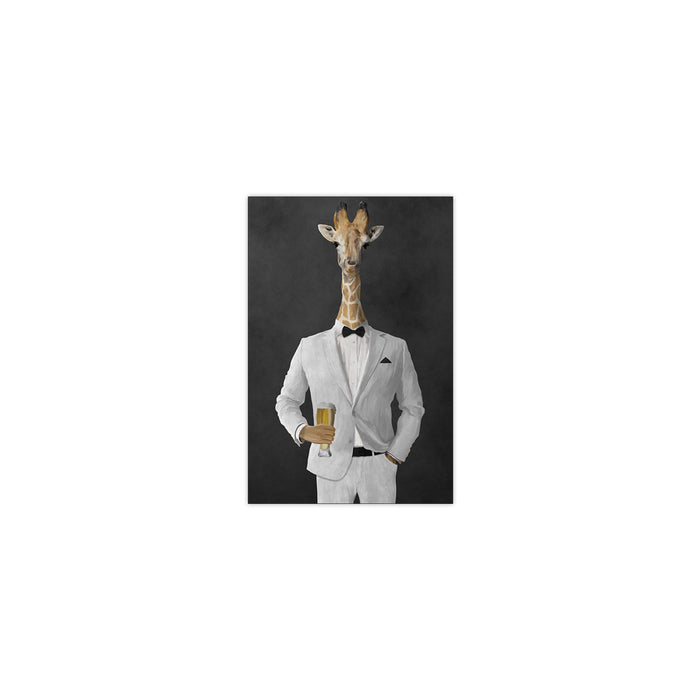Giraffe drinking beer wearing white suit small wall art print