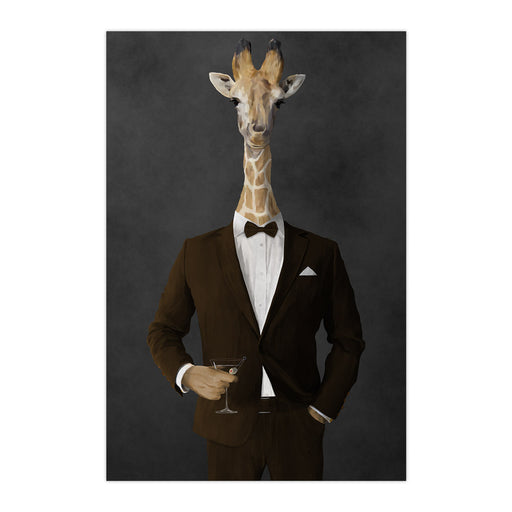 Giraffe drinking martini wearing brown suit large wall art print