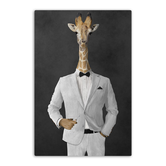 Giraffe drinking martini wearing white suit canvas wall art