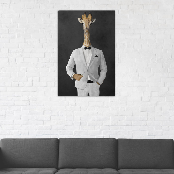 Giraffe Drinking Martini Wall Art - White Suit