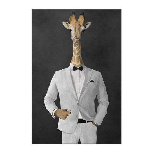 Giraffe drinking martini wearing white suit large wall art print