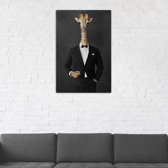 Giraffe Drinking Whiskey Wall Art - Black Suit
