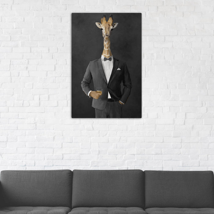 Giraffe Drinking Whiskey Wall Art - Gray Suit