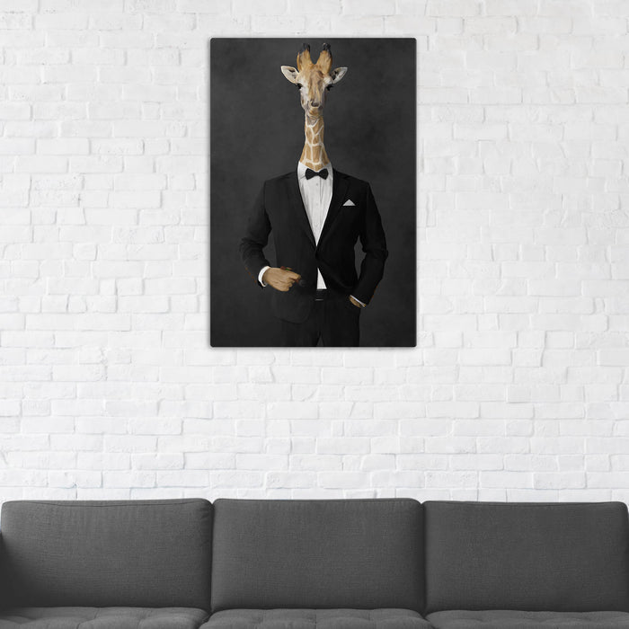 Giraffe Smoking Cigar Wall Art - Black Suit