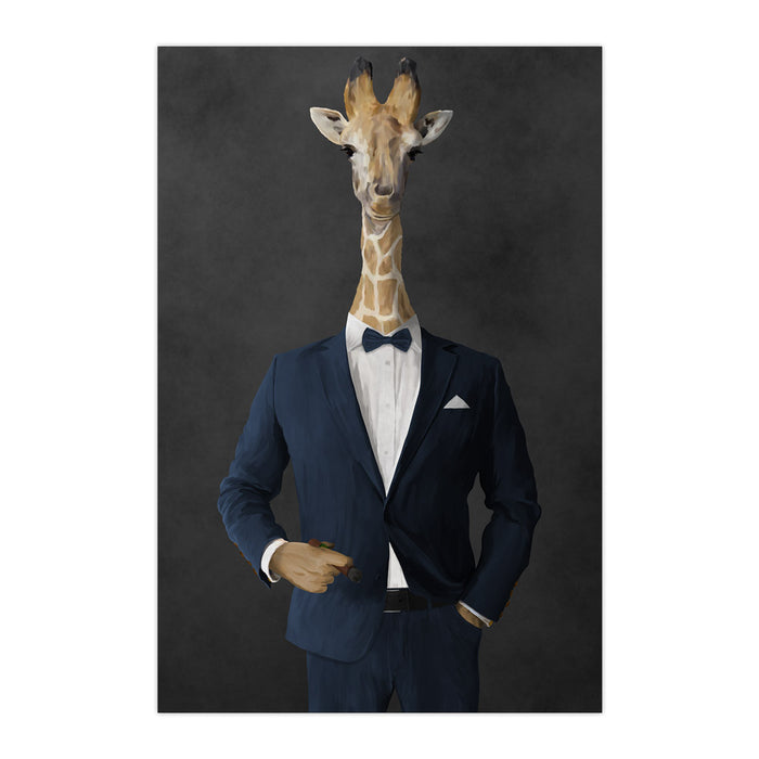 Giraffe smoking cigar wearing navy suit large wall art print