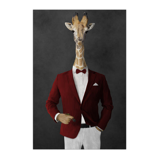 Giraffe smoking cigar wearing red and white suit large wall art print