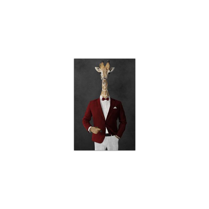 Giraffe smoking cigar wearing red and white suit small wall art print