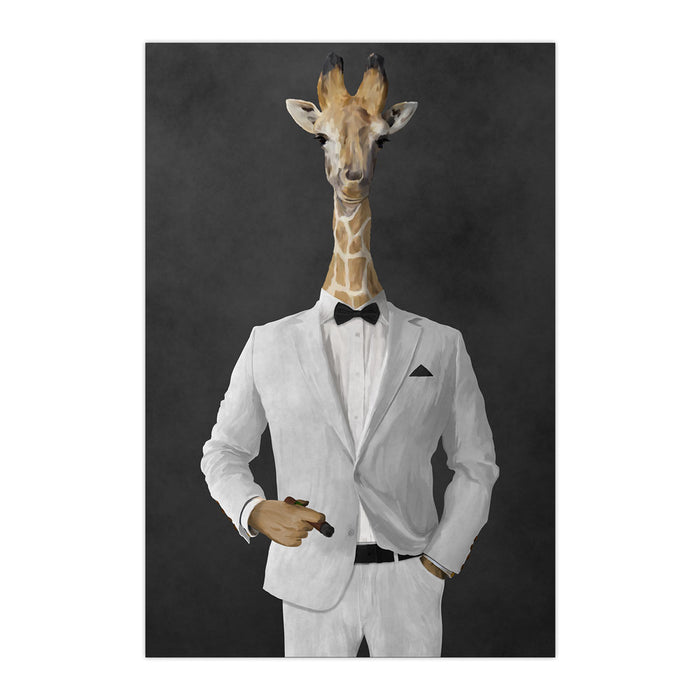 Giraffe smoking cigar wearing white suit large wall art print