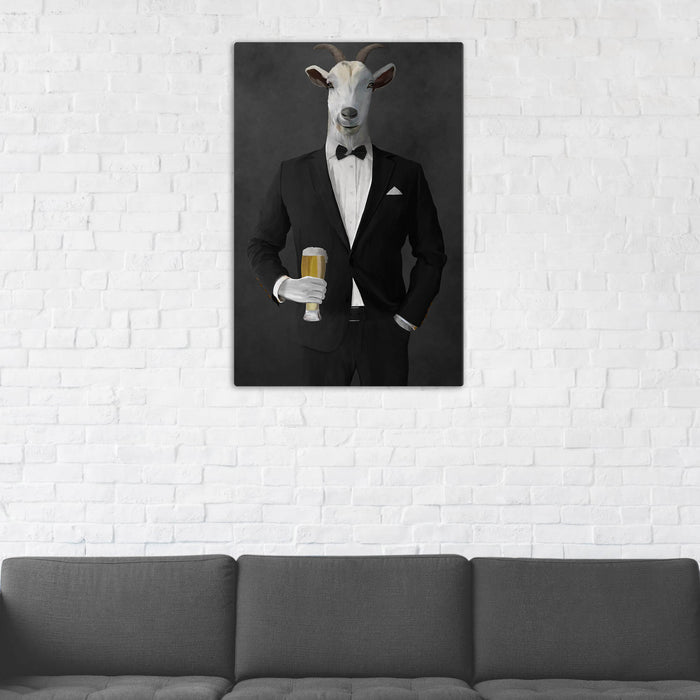 Goat Drinking Beer Art - Black Suit