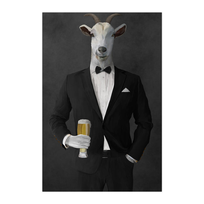 Goat Drinking Beer Art - Black Suit