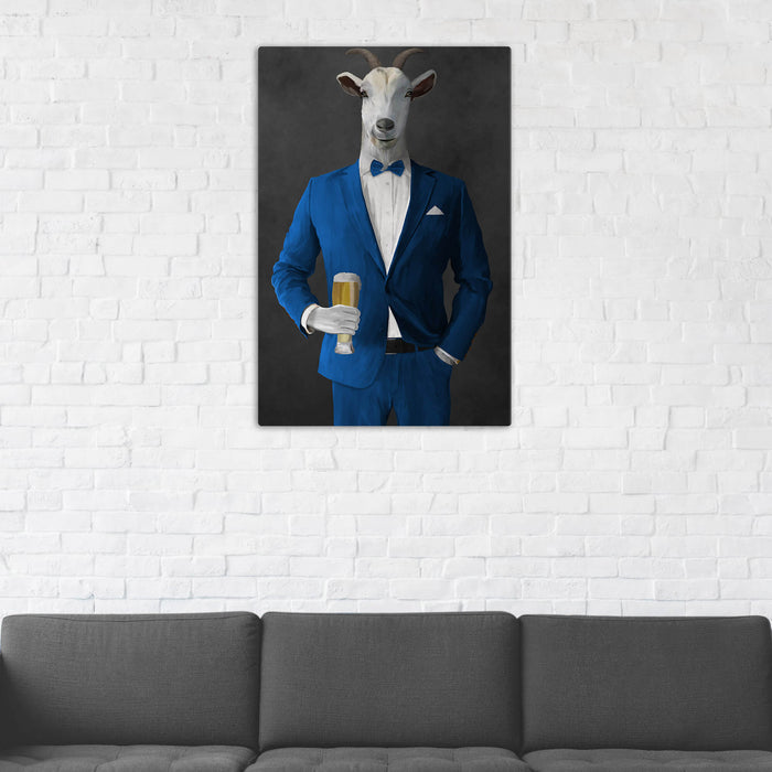 Goat Drinking Beer Art - Blue Suit