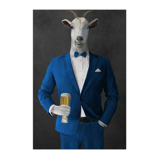 Goat Drinking Beer Art - Blue Suit