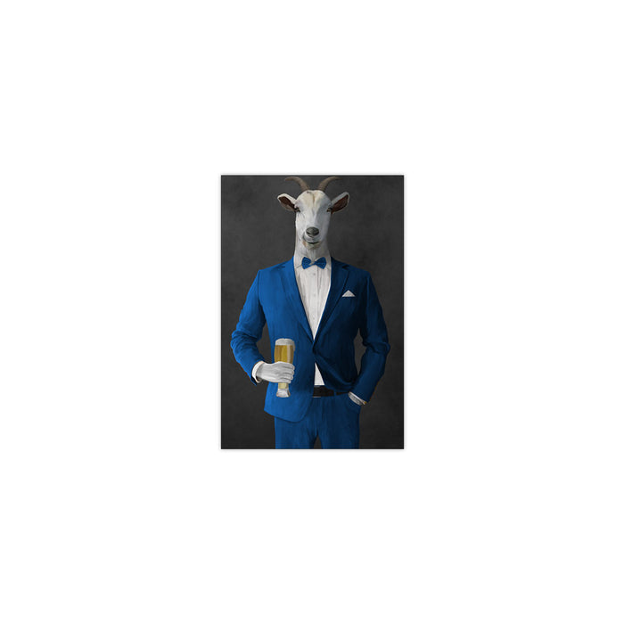 Goat Drinking Beer Art - Blue Suit