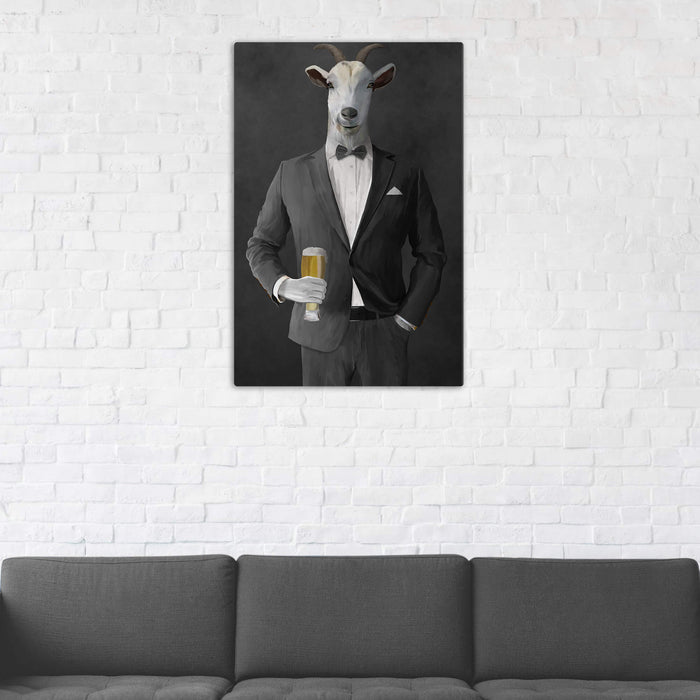 Goat Drinking Beer Art - Gray Suit