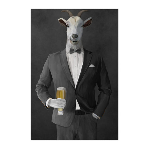 Goat Drinking Beer Art - Gray Suit