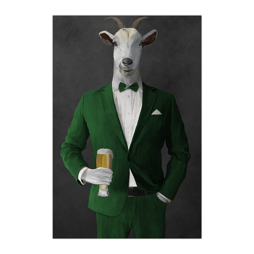 Goat Drinking Beer Art - Green Suit