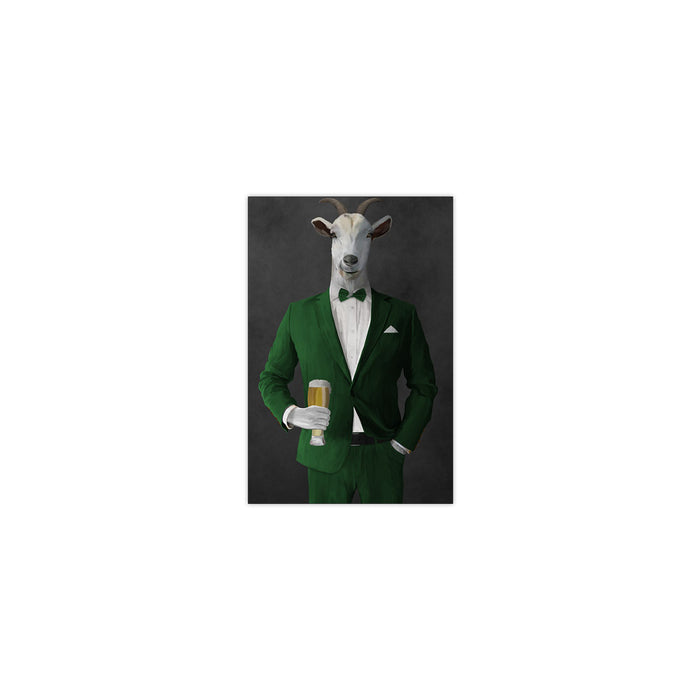 Goat Drinking Beer Art - Green Suit