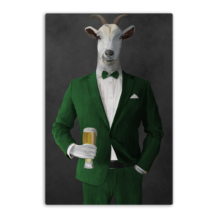 Goat Drinking Beer Art - Green Suit