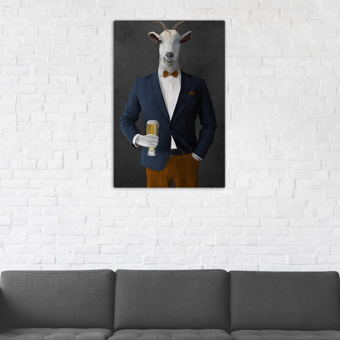 Goat Drinking Beer Art - Navy and Orange Suit