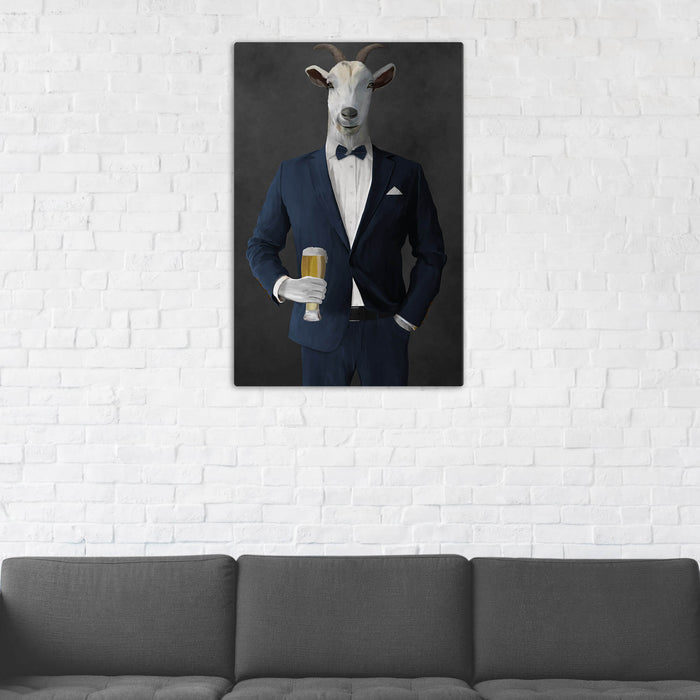 Goat Drinking Beer Art - Navy Suit