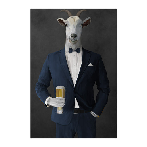 Goat Drinking Beer Art - Navy Suit