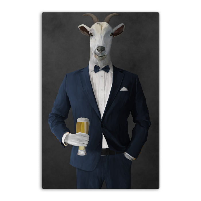 Goat Drinking Beer Art - Navy Suit