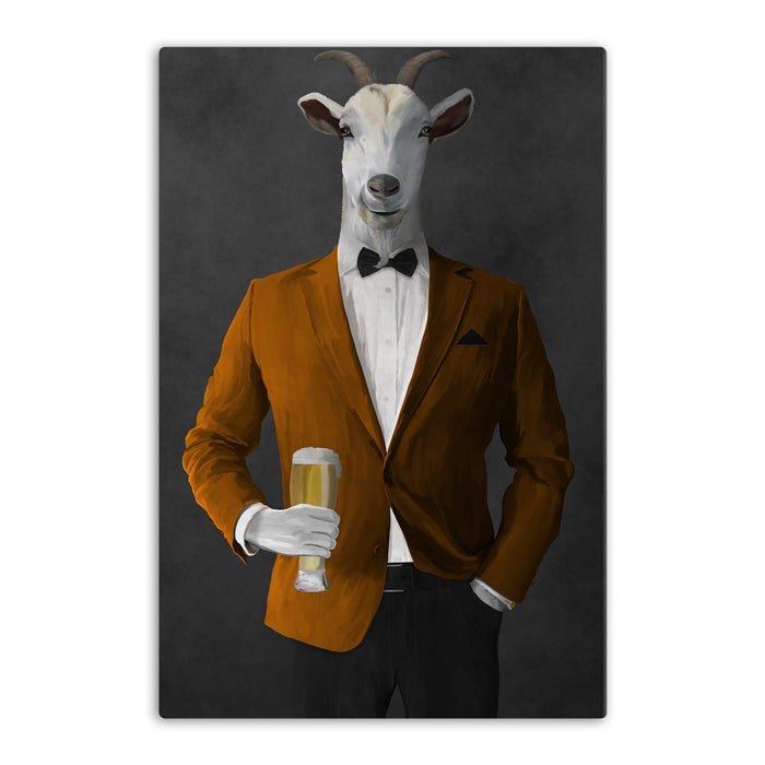 Goat Drinking Beer Art - Orange and Black Suit