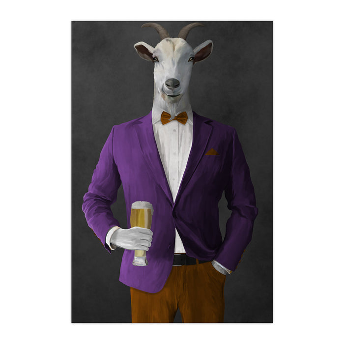 Goat Drinking Beer Art - Purple and Orange Suit