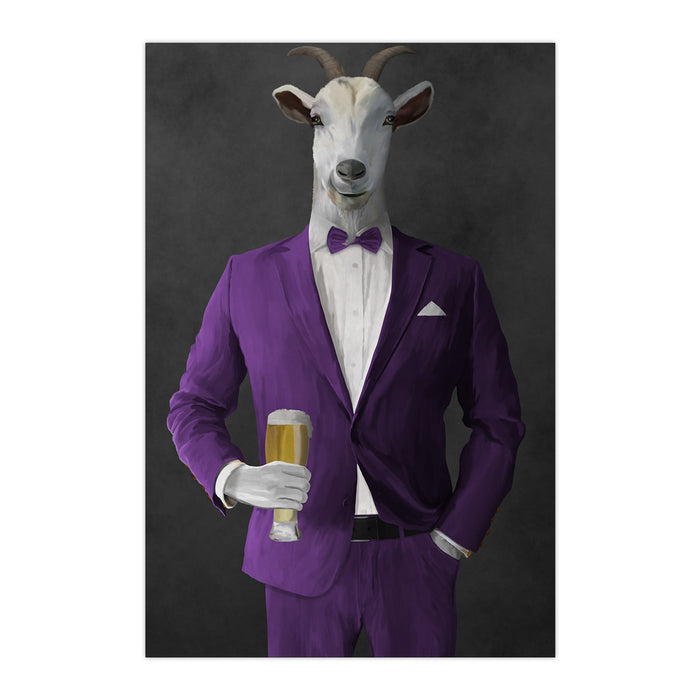 Goat Drinking Beer Art - Purple Suit