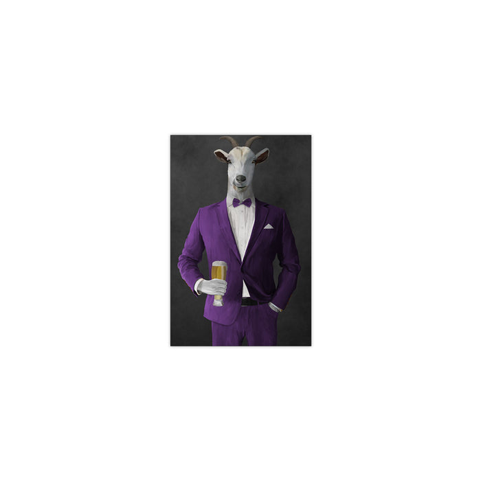 Goat Drinking Beer Art - Purple Suit